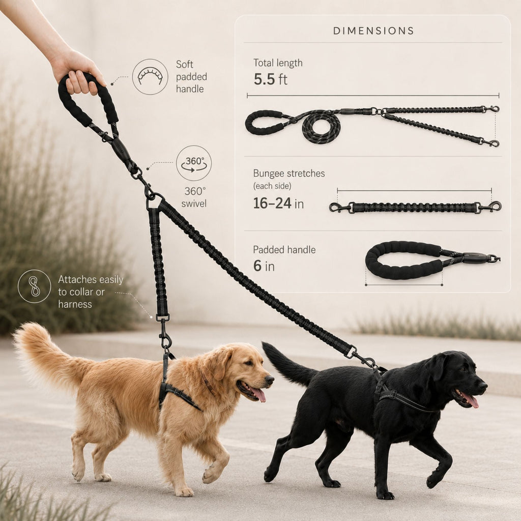 Dual Dog Lead Rope â Shock Absorbing Double Dog Leash with Comfort Handle