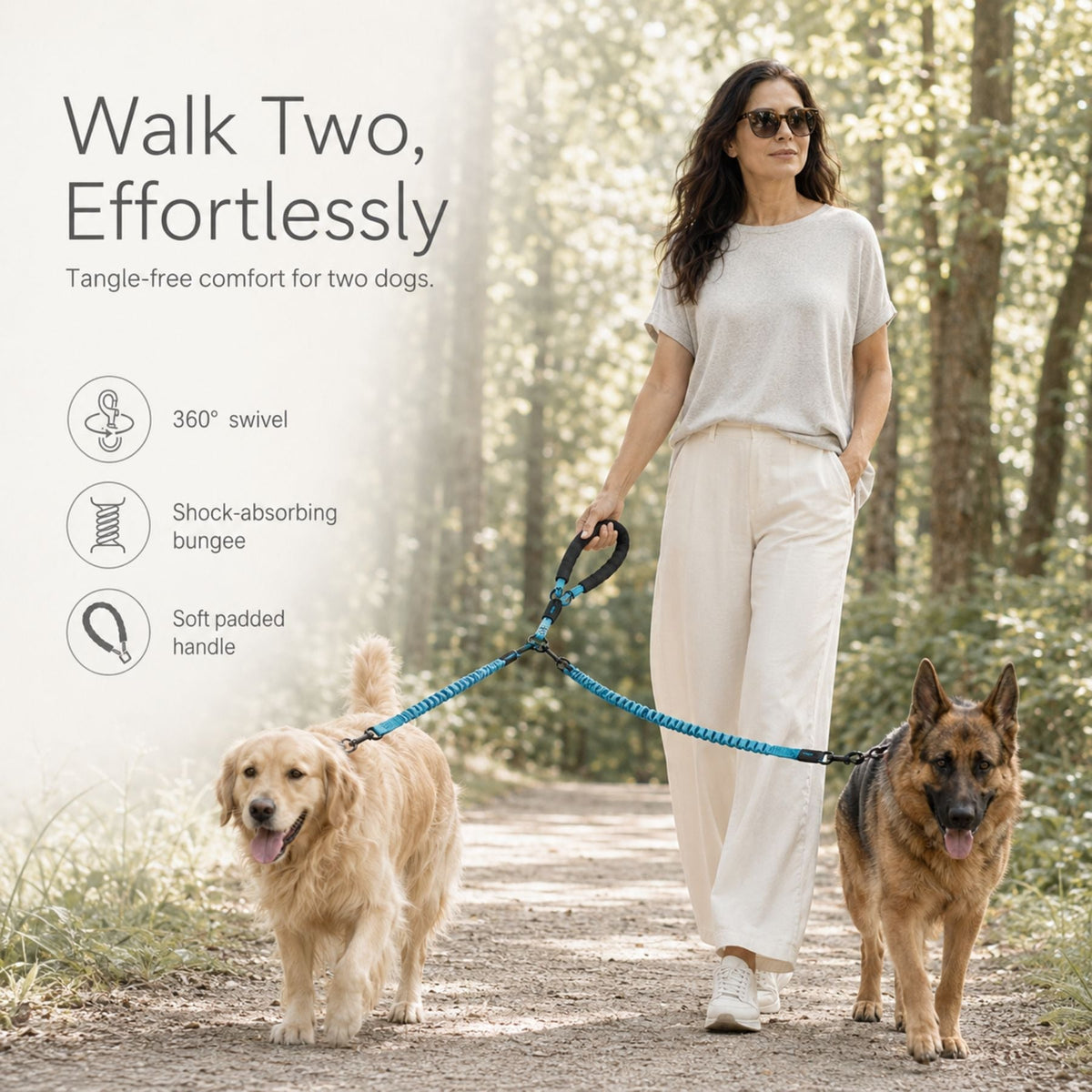 Dual Dog Lead Rope â Shock Absorbing Double Dog Leash with Comfort Handle