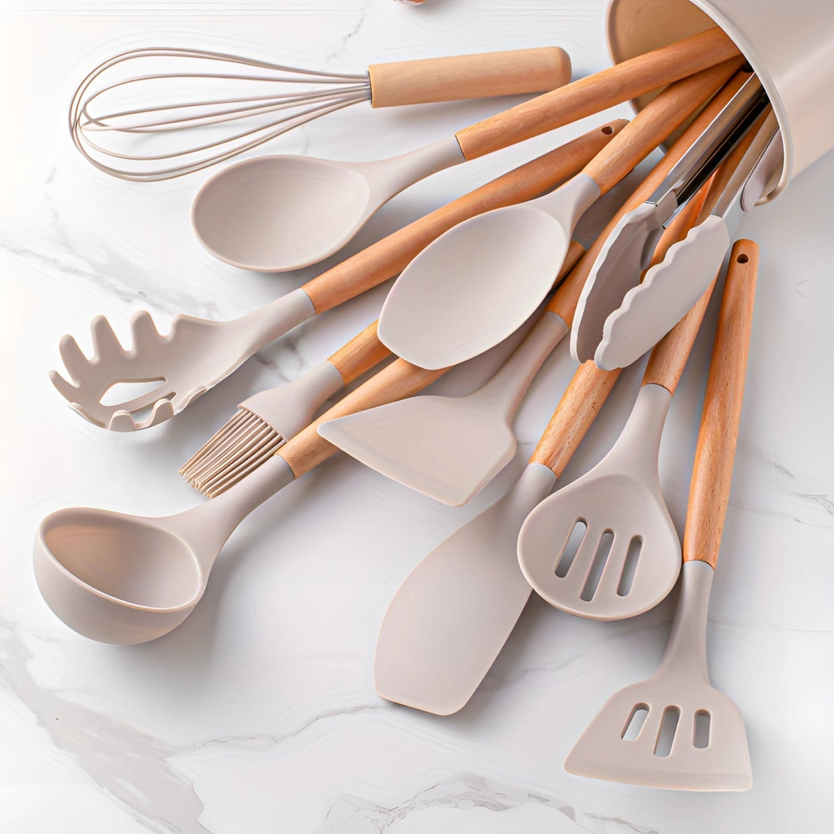 Eco-Friendly Kitchenware Set | 12-Piece Silicone Utensils with Bamboo Handles for Stylish Cooking