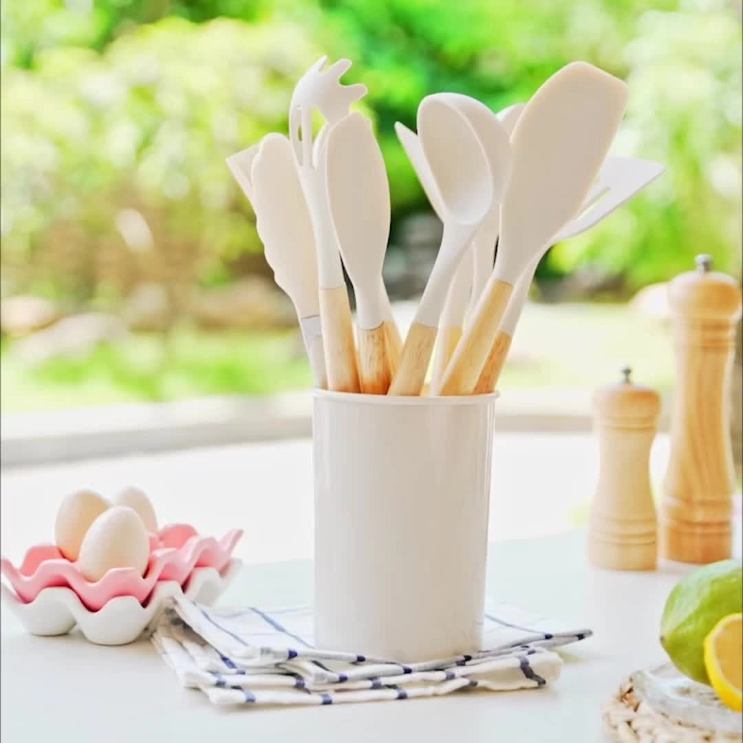 Eco-Friendly Kitchenware Set | 12-Piece Silicone Utensils with Bamboo Handles for Stylish Cooking