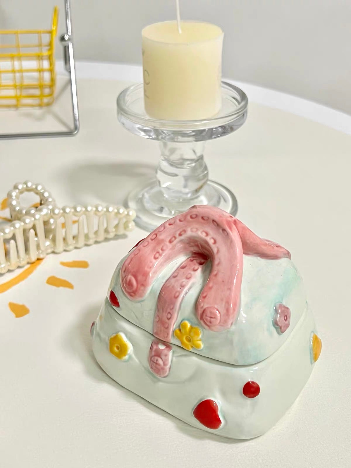Embossed Floral Ceramic Jewelry Box