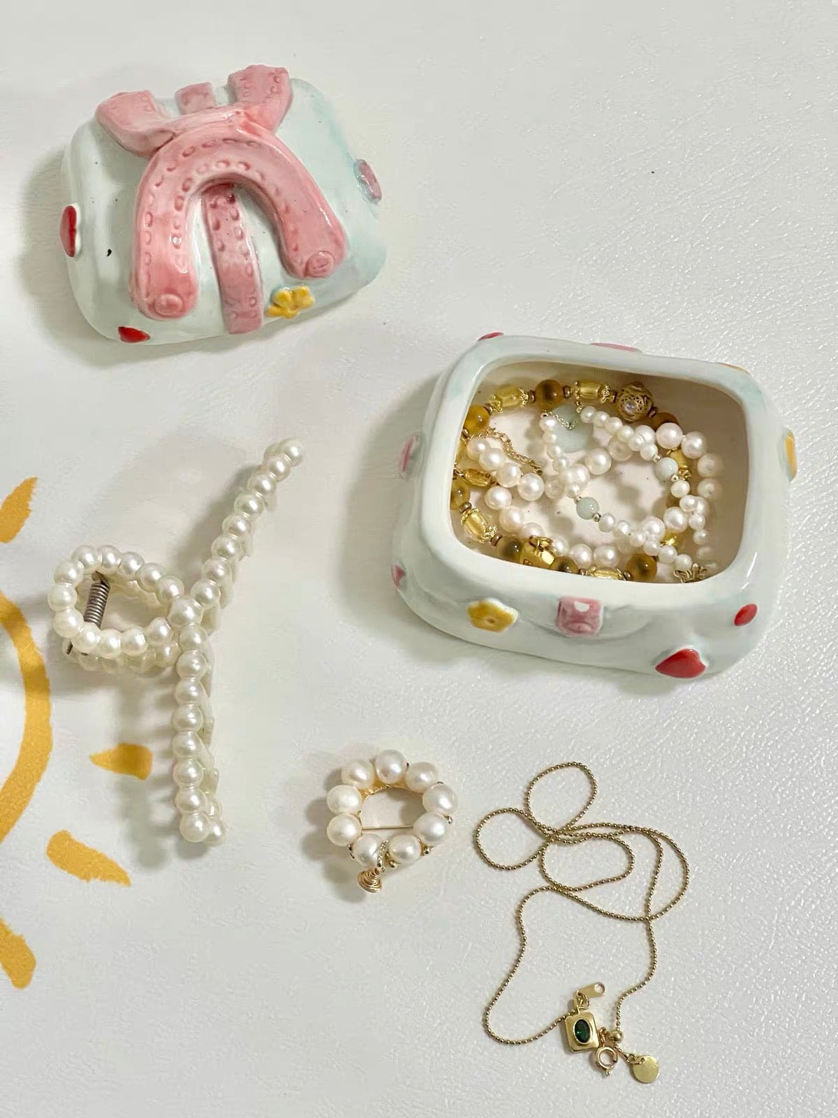 Embossed Floral Ceramic Jewelry Box