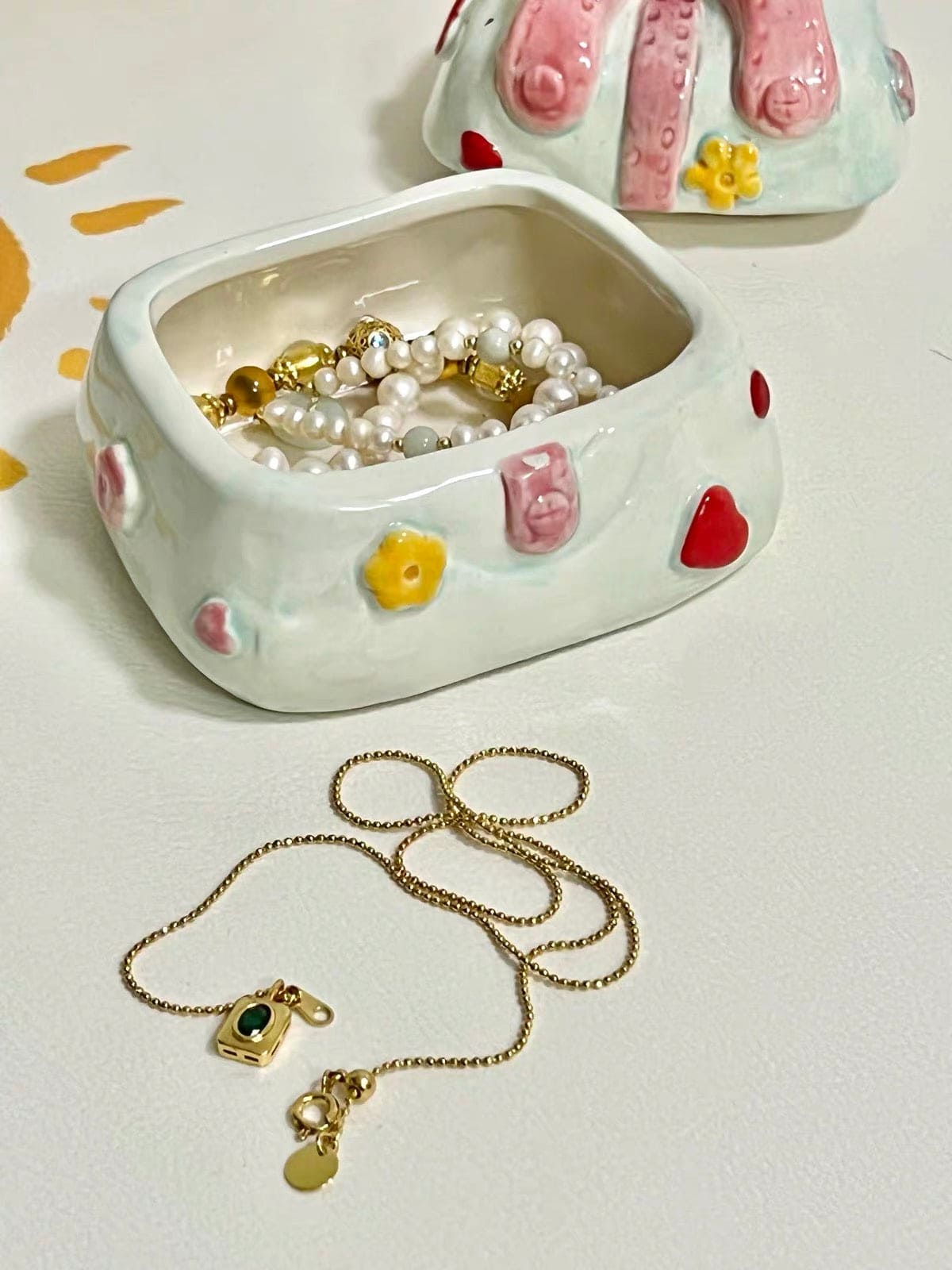 Embossed Floral Ceramic Jewelry Box