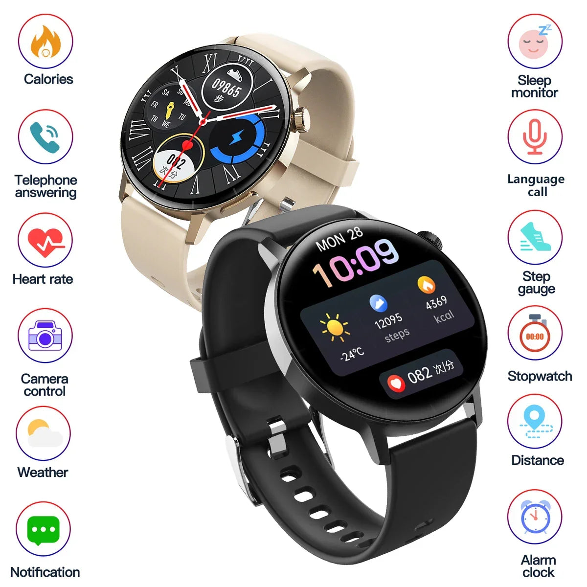 F22R Smart Watch - Bluetooth Calling Round Display Fitness Tracker