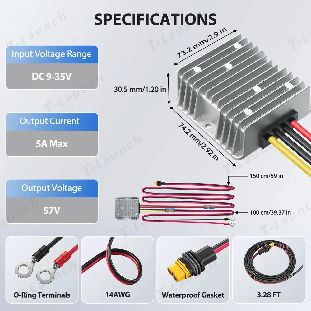 12V/24V to 57V DC Power Adapter for Starlink Gen 3 Performance - Ring Terminal