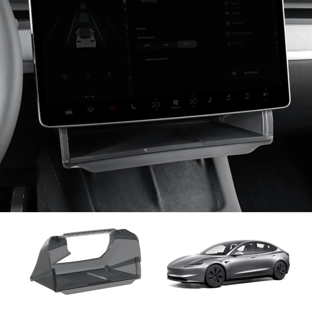Under Screen Foldable Storage Box for Tesla Model 3/Y 2024+