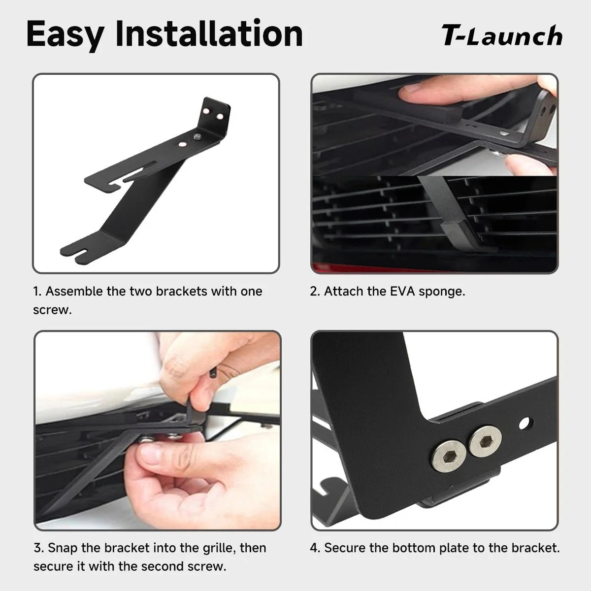 Adjustable No Drill Front License Plate Frame for Tesla Model 3/Y (2017-2023)- Movable License Plate Holder, License Plate Mount