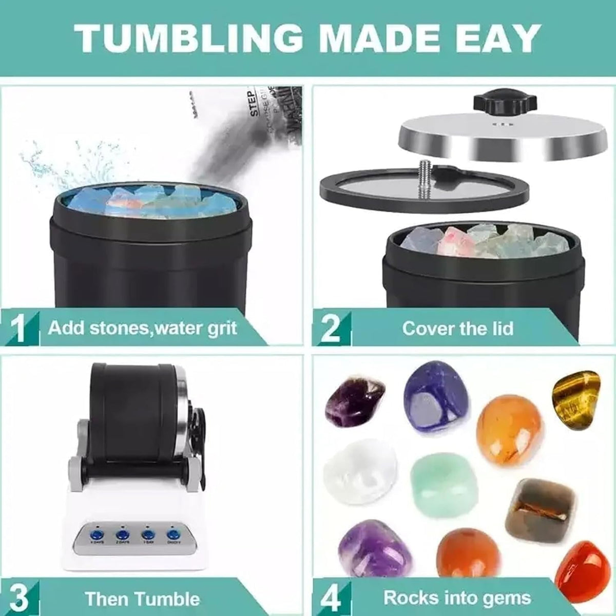 GemMaster | Rock Tumbler Kit with Quiet Operation & Leak-Proof Design | Ideal for Beginners & Educational Fun