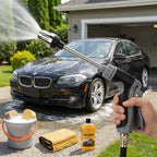 Adjustable Garden Hose Nozzle with Long Wand and Foam Bottle