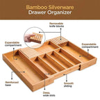 EcoStyle | Bamboo Cutlery Tray Organizer with 7 Compartments | Adjustable Design for Kitchen Drawer Efficiency