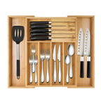 EcoHome | Bamboo Kitchen Drawer Organizer with Expandable Design | Adjustable Utensil Tray for Efficient Storage