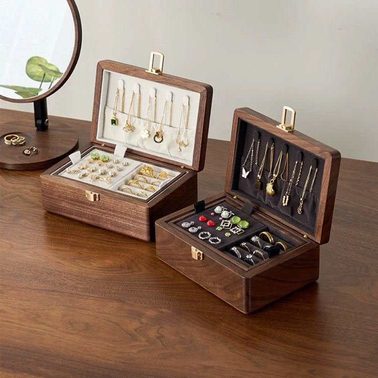 Amélie Walnut Two-Layer Jewelry Box