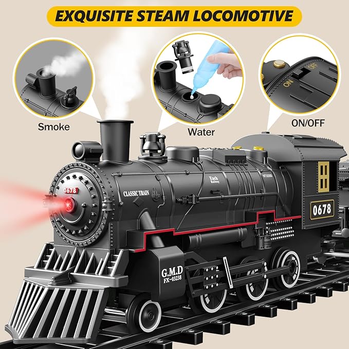 Interactive Train Set | Battery-Powered Electric Locomotive with Lights & Sounds | Realistic Steam Effects for Endless Fun
