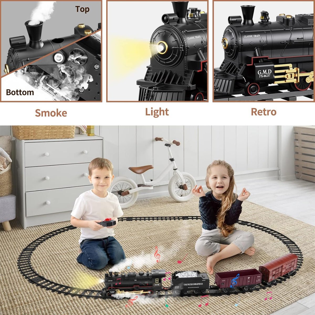 Interactive Train Set | Battery-Powered Electric Locomotive with Lights & Sounds | Realistic Steam Effects for Endless Fun