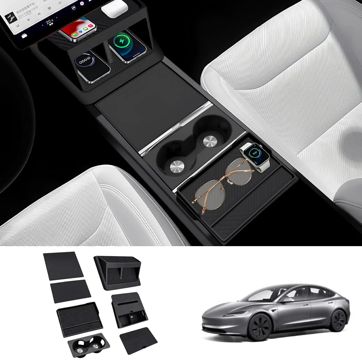 Center Console Organizer & Protector Full Set for Tesla Model 3 Highland 2024+