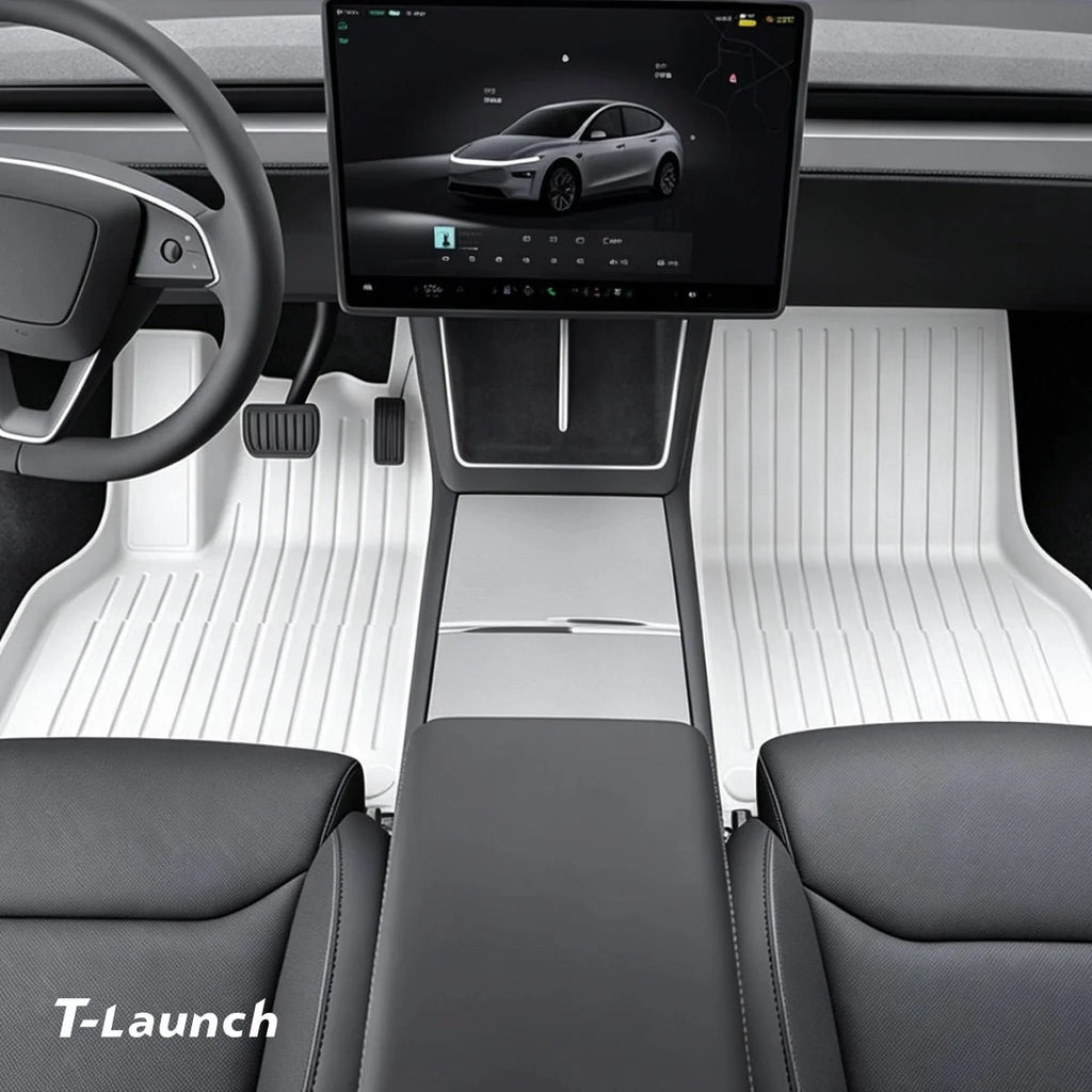 White All-Weather TPE Floor Mats for Tesla Model Y L 2026+