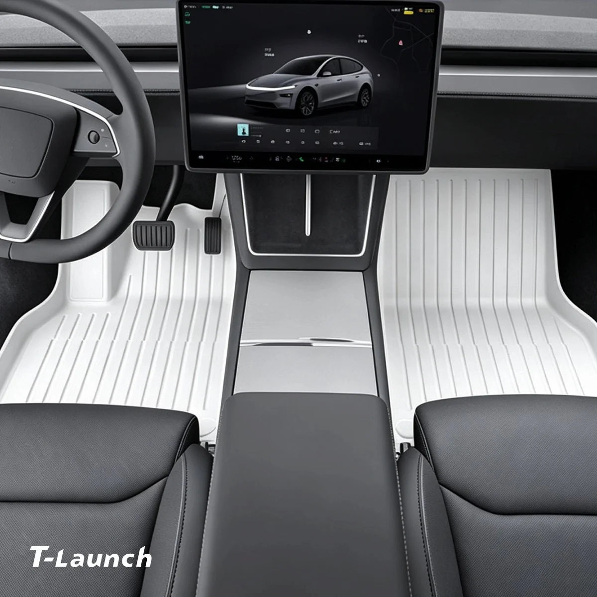 White All-Weather TPE Floor Mats for Tesla Model Y L 2026+