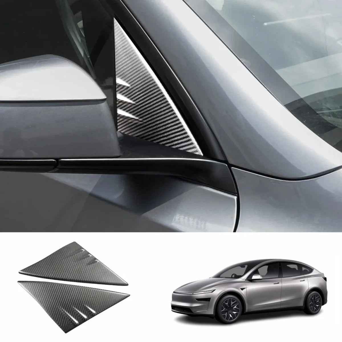 [Real Carbon Fiber] A-Pillar Triangle Window Cover Trim for Tesla Model Y L 2026+