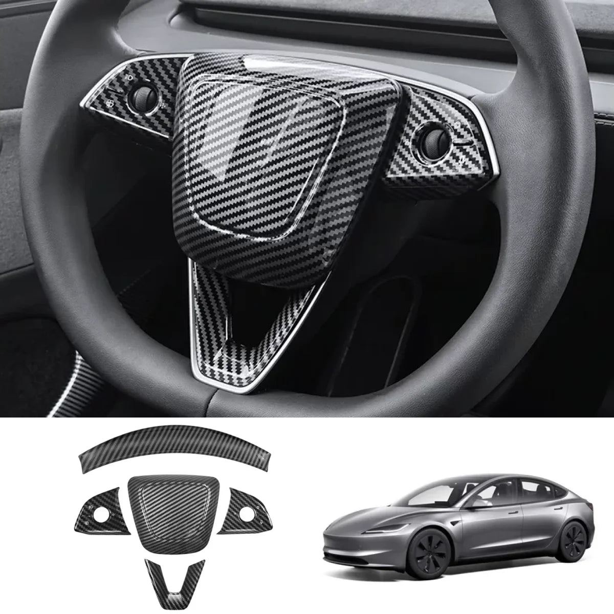 Steering Wheel Panel Decor Cover Trim for Tesla Model 3 Highland 2024+