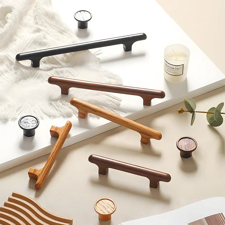 Scandinavian Round Wood Cabinet and Drawer Pulls