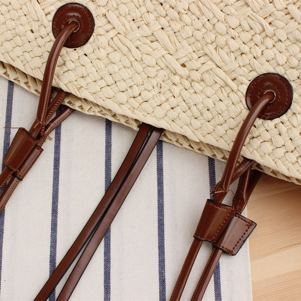 1Handmade beach bag with brown leather handles Miroken