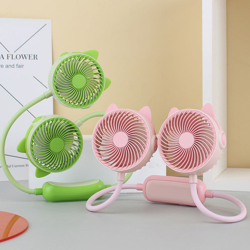 1Unisex portable double fan neck fan with flexible gooseneck and rechargeable battery Miroken