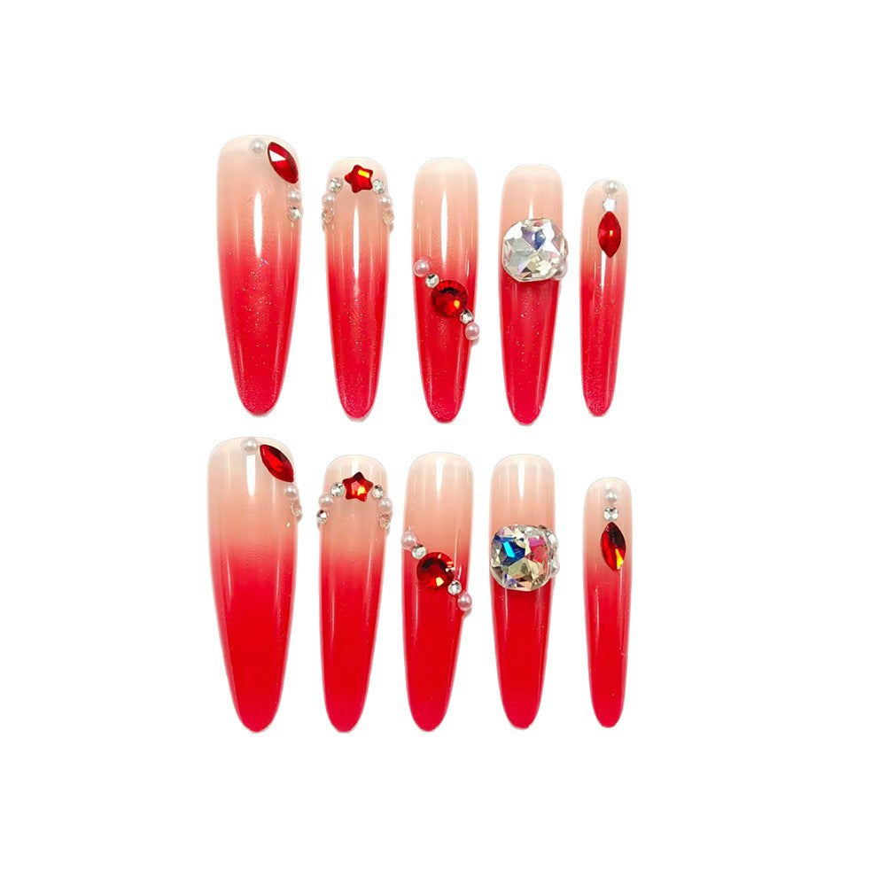 1Artificial nails in elegant ombre style with glitter and jewelry accents Miroken