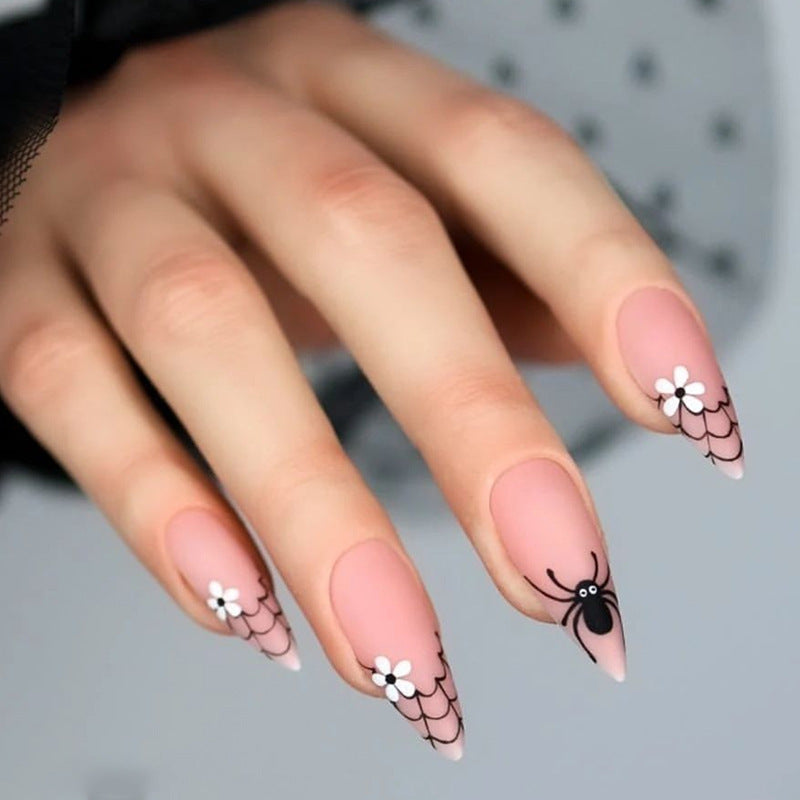1Creative artificial nails with spider web design Miroken