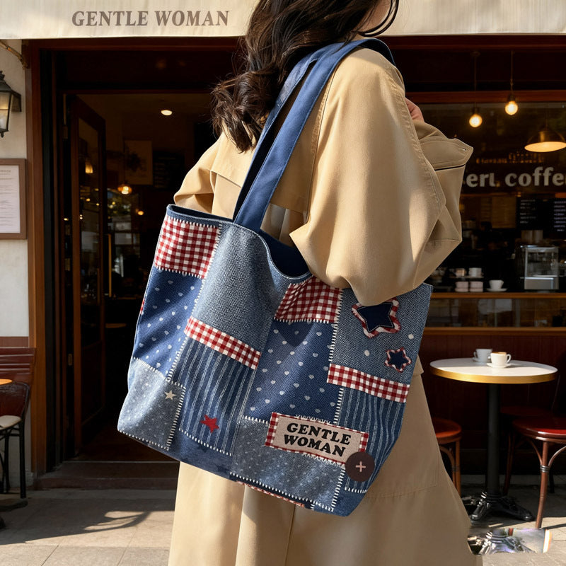 1Chic Denim Patchrk Tote Bag Miroken