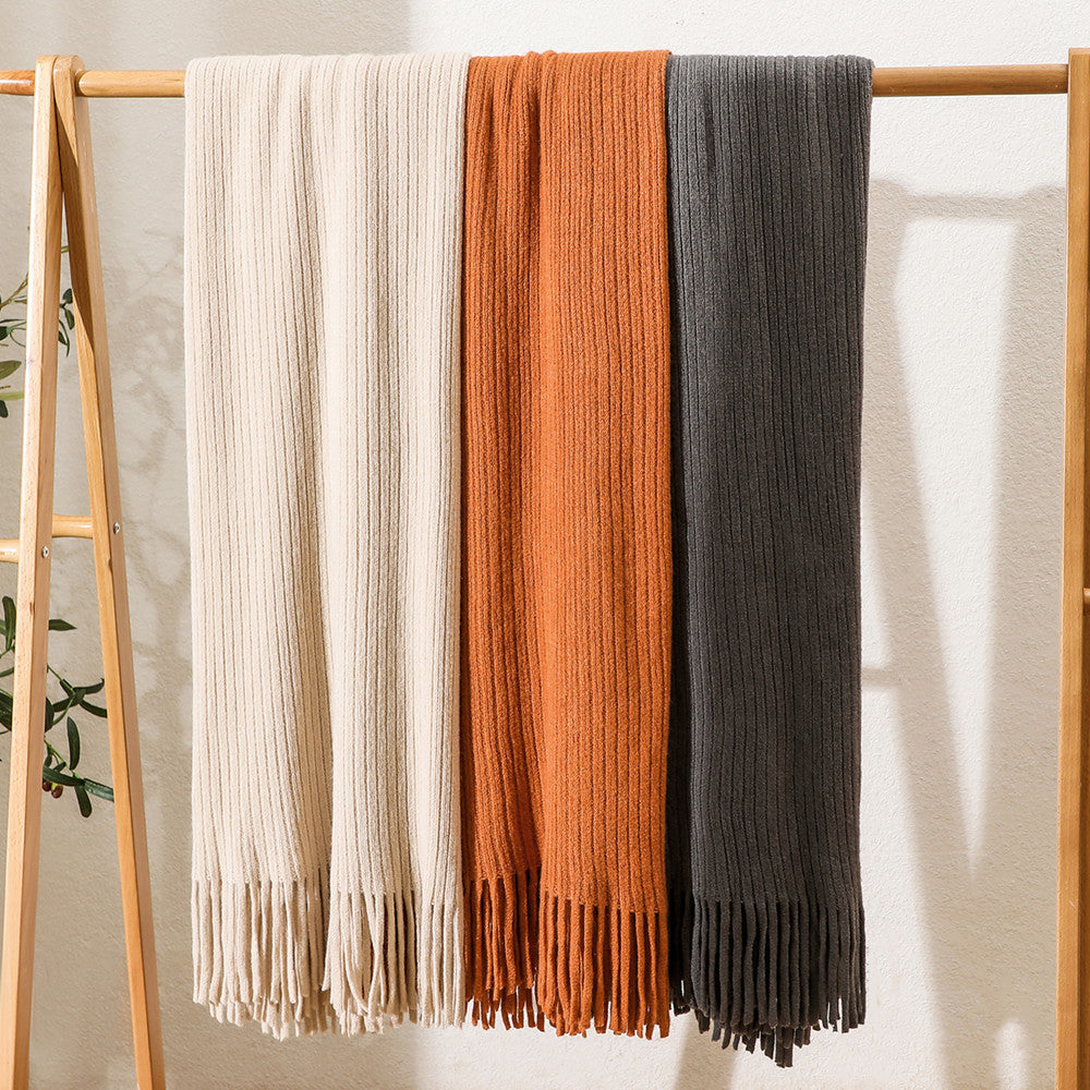 1Luxurious Textured Knit Fringe Throw Blanket Miroken