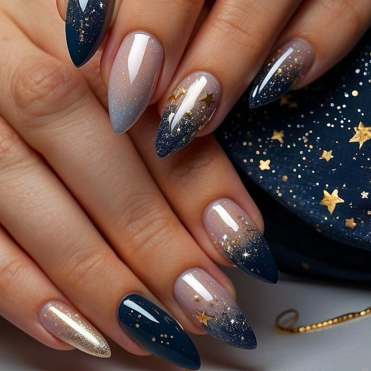 1Stiletto Press-On Nail Art Extensions with Starry Designs Miroken