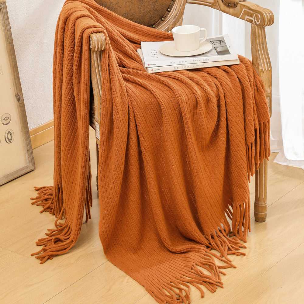 1Luxurious Textured Knit Fringe Throw Blanket Miroken