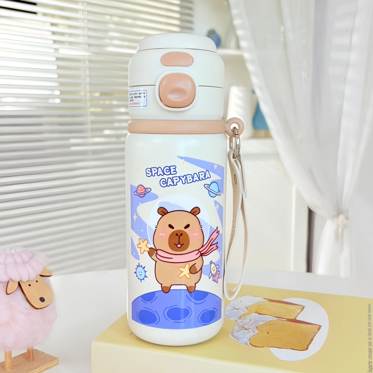 1Leak-proof stainless steel water bottle with cute capybara design Miroken