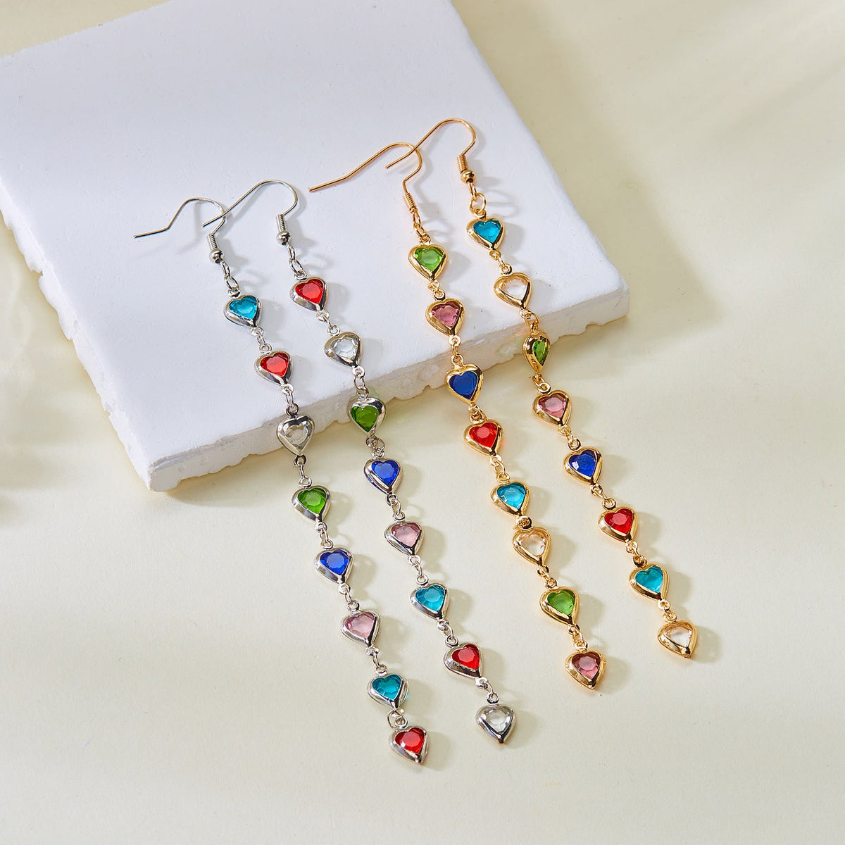 1Dazzling Heart-Shaped Drop Earrings Miroken