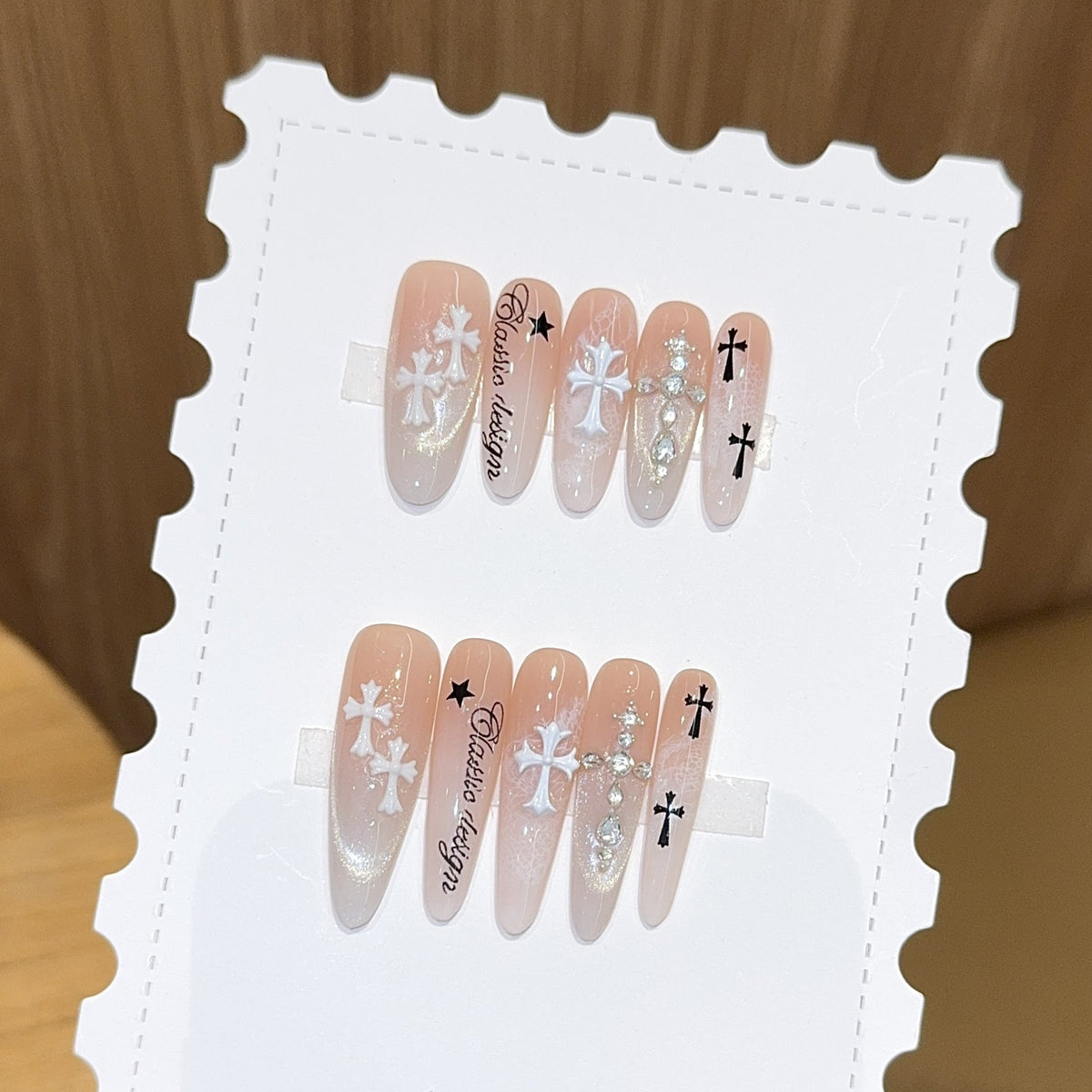 1Artificial nail tips with cross and glitter motifs Miroken