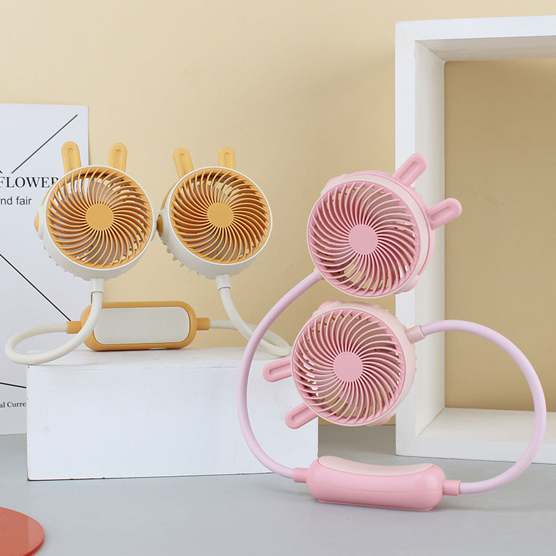 1Unisex portable double fan neck fan with flexible gooseneck and rechargeable battery Miroken