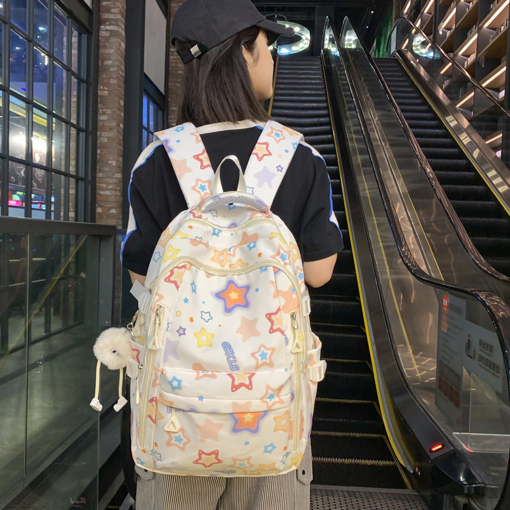 1Backpack with Colorful Star Motif and Multifunctional Compartments Miroken