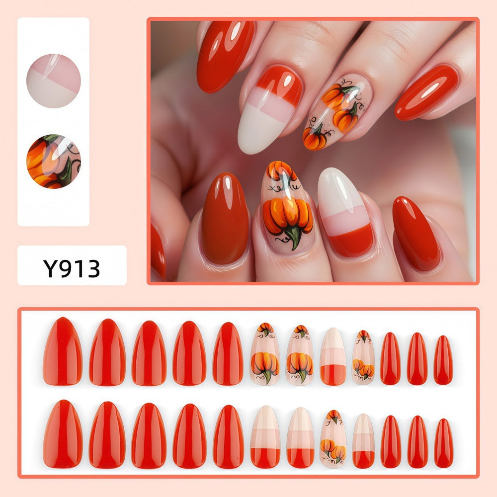 1Artificial nails in autumn pumpkin design Miroken
