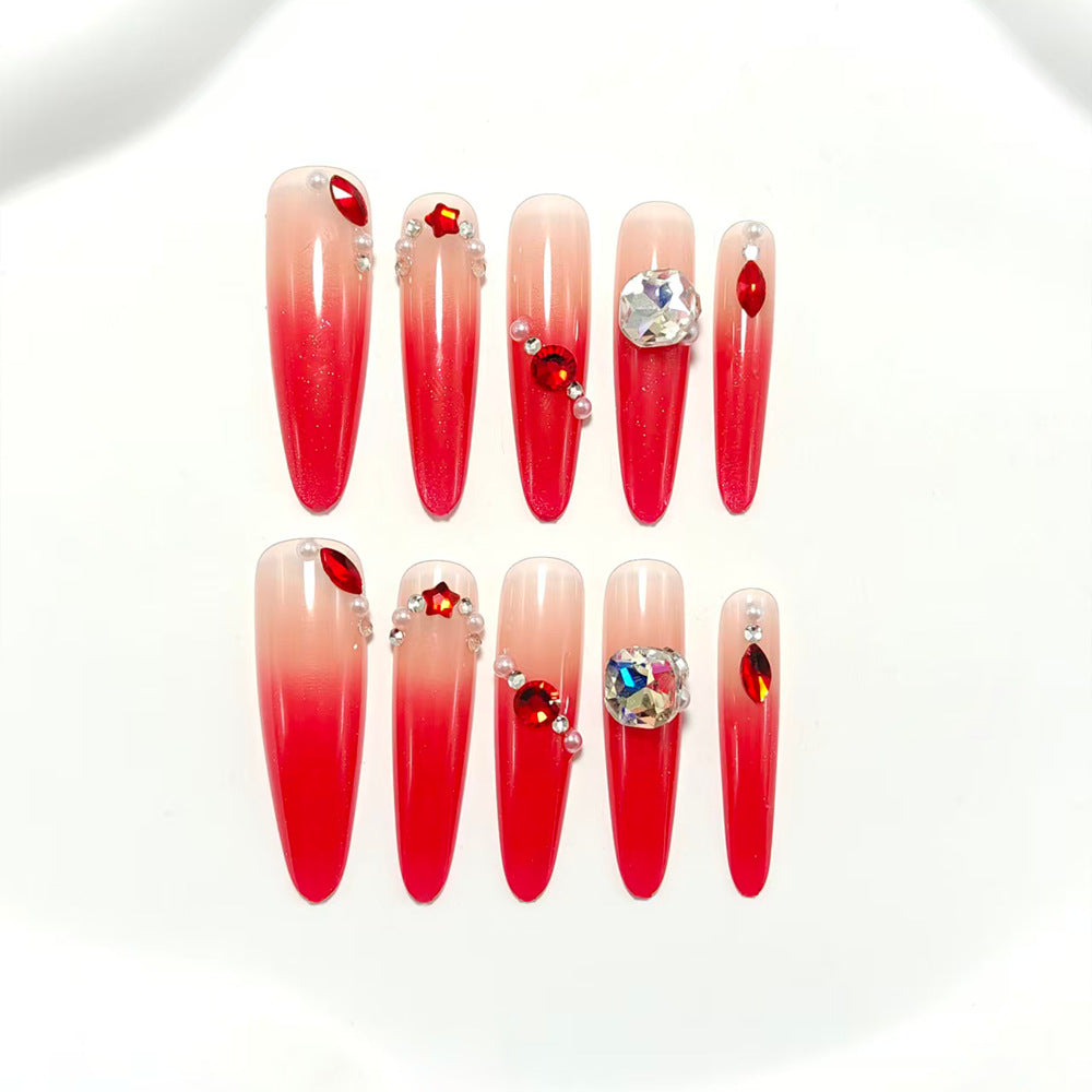 1Artificial nails in elegant ombre style with glitter and jewelry accents Miroken