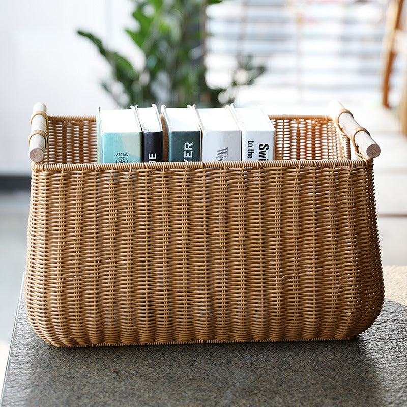 1Large Handwoven Storage Basket with Ergonomic Handles