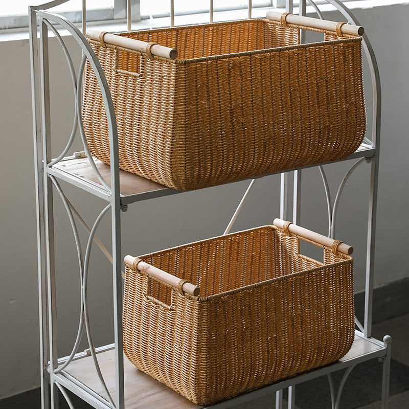 1Large Handwoven Storage Basket with Ergonomic Handles