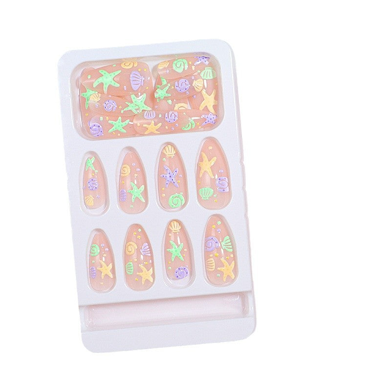 1Artistic Press-On Nail Design with Ocean-Inspired Accents Miroken