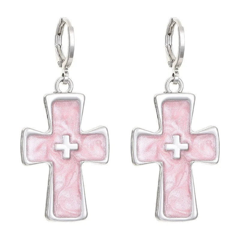 1Heart-Inspired Cross Dangle Earrings Miroken