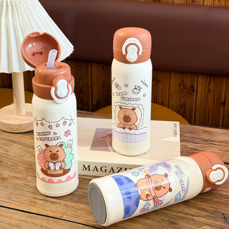 1Leak-proof stainless steel water bottle with cute capybara design Miroken