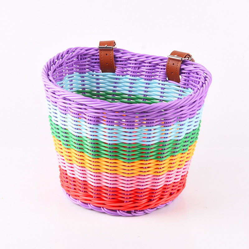1woven front bicycle basket with adjustable leather handlebar straps Miroken