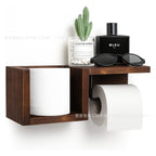 1Wall-Mounted Wooden Toilet Paper Shelf Organizer with Metal Roll Holder and Storage Cubby Miroken