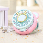 1Ladies portable hand fan with integrated mirror and cute animal design Miroken