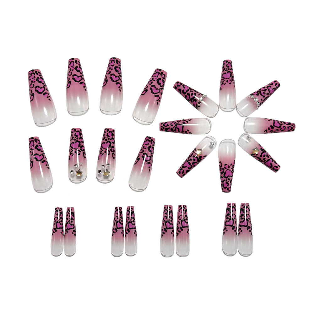 1Artificial nails with leopard pattern and rhinestone details Miroken