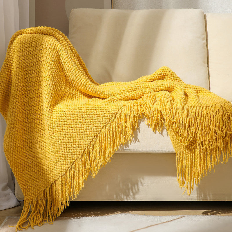 1Textured Fringe Throw Blanket Miroken