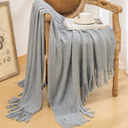 1Luxurious Textured Knit Fringe Throw Blanket Miroken